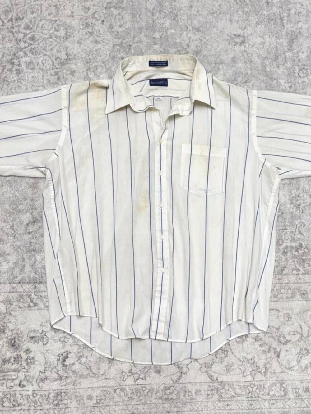 90s vintage Manhattan striped button up shirt 🔗 size loose large (17 1/2)